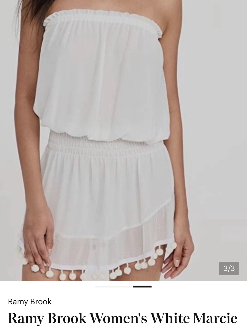 NWT Ramy Brook Marcie White Strapless Pom Pom Coverup Dress M
